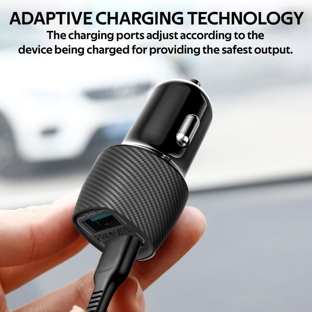 Promate 3.4A Sleek Carbon Fiber Design Car Charger With 2 USB Ports in Qatar Promate 3.4A Sleek Carbon Fiber Design Car Charger With 2 USB Ports in Qatar